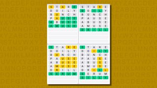 Quordle daily sequence answers for game 661 on a yellow background