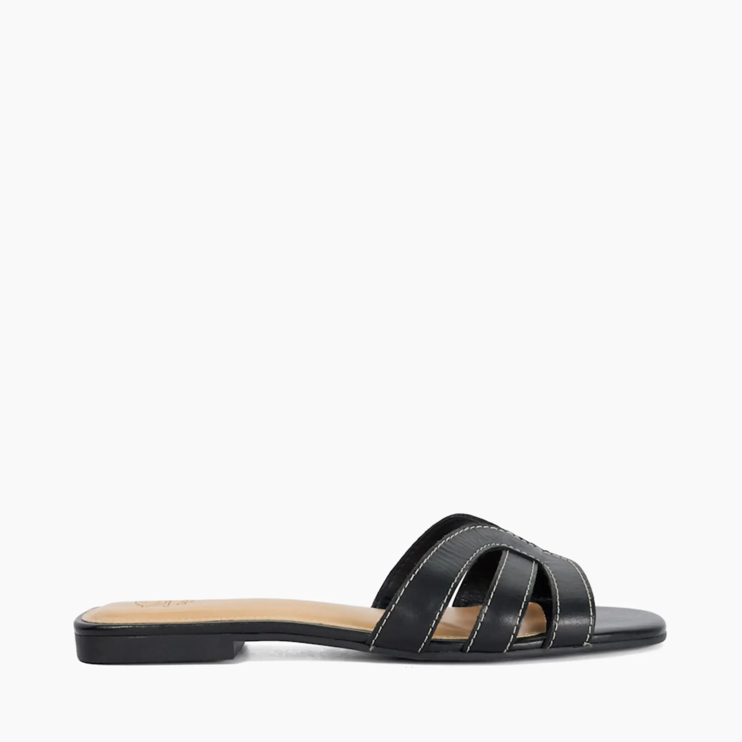Dune London, Larissa Flat Leather Slip On Sandals
