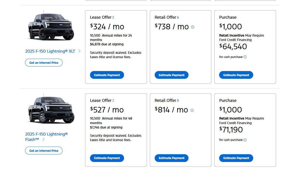 Ford F-150 Lightning Lease deals.