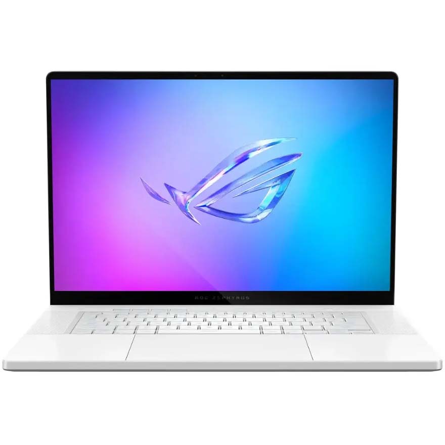 ASUS ROG Zephyrus G16 (2025) GU605C Premium White laptop on a white background. 