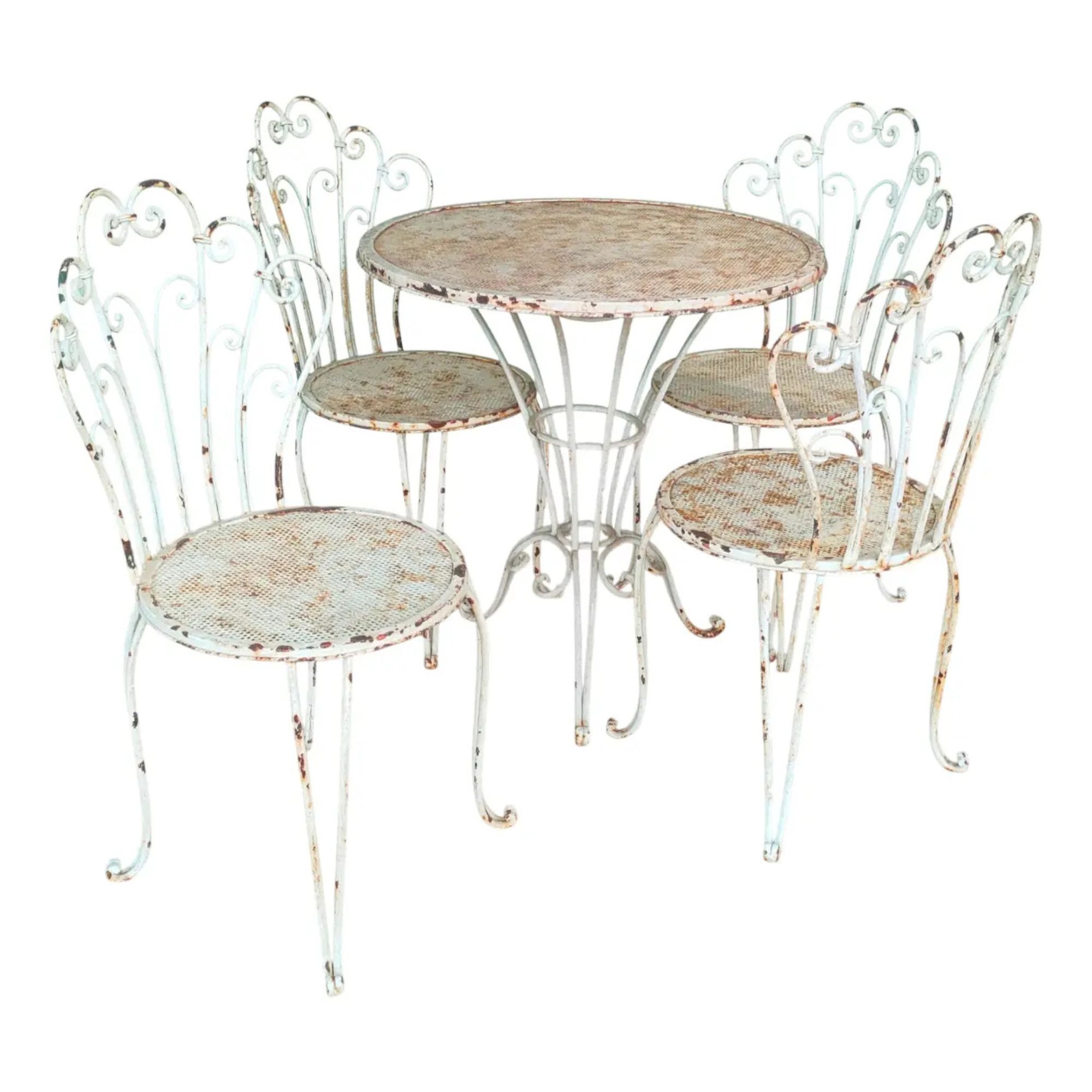 French Garden Table and Chairs in Iron, 1960s, Set of 5