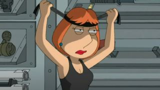 Lois Griffin tying on a bandana