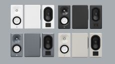 Asci Lab C6B speakers in four colours on a dark grey background