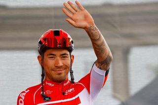 Team Lottos Australian rider Caleb Ewan waves prior to the start of the first stage of the Giro dItalia 2022 cycling race 195 kilometers between Budapest and Visegrad Hungary on May 6 2022 Photo by Luca Bettini AFP Photo by LUCA BETTINIAFP via Getty Images
