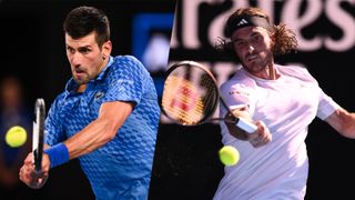 Composition of Djokovic and Tsitsipas playing at the Australian Open