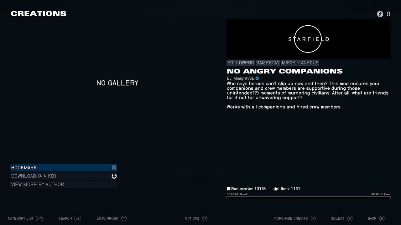 Screenshot of Starfield mods