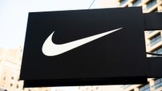 Nike tick logo pictured on a storefront sign in San Francisco, USA.