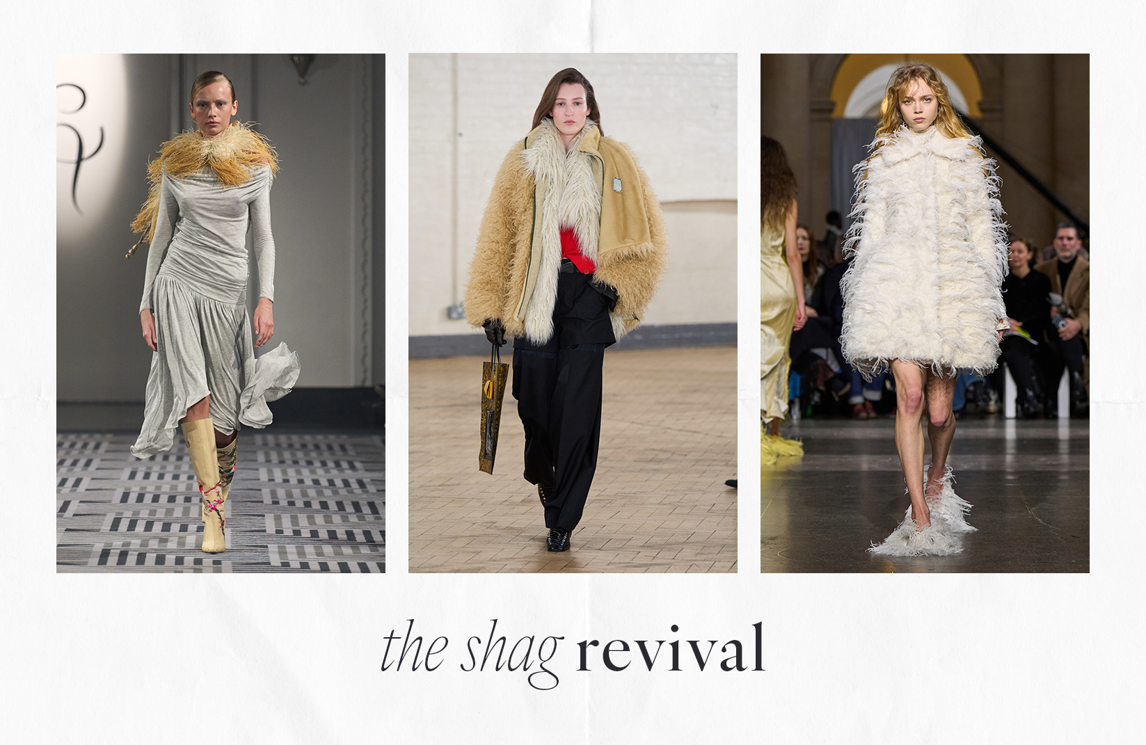Photo collage of different runway trends from London Fashion Week Fall Winter 2026.