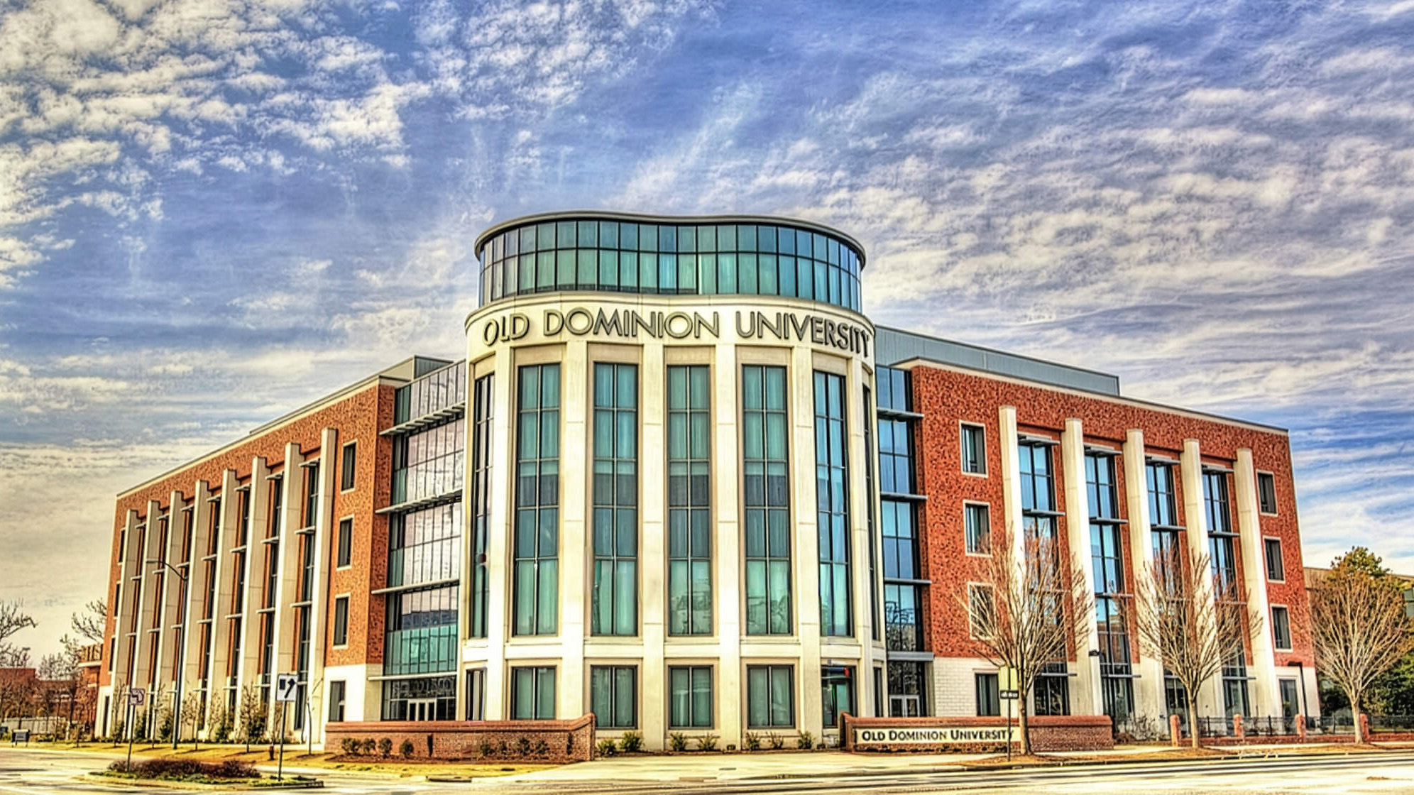 The exterior of the main building at Old Dominion University. 
