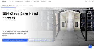 A snapshot of IBM cloud bare metal server web page