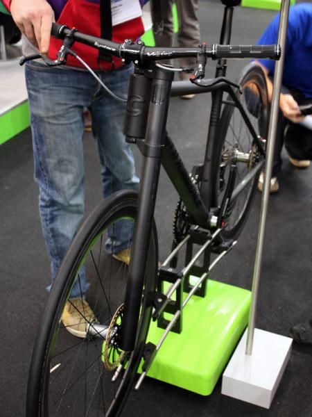 Cannondale also fitted its concept bike with rigid carbon fiber version of its venerable Lefty suspension fork.