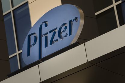 A Pfizer sign in Massachusetts