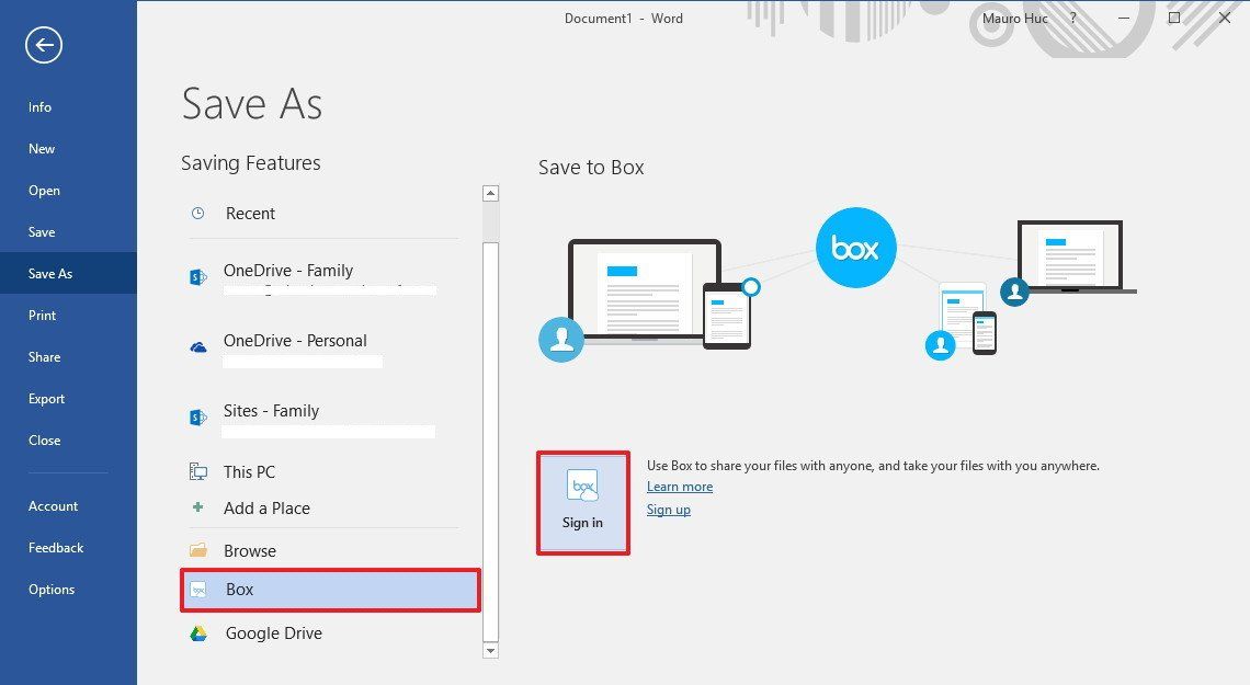 How to add cloud storage services as save locations in Office 2016