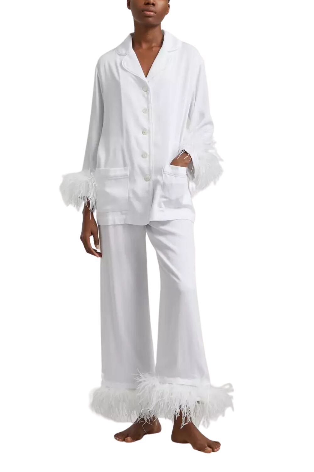 Sleeper Party Feather-Trim Pyjama Set - bridesmaid gifts