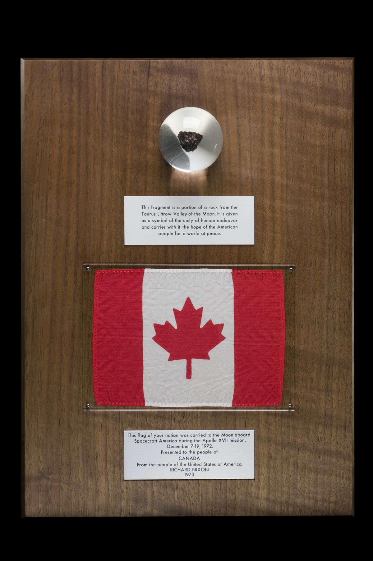 Close-up of the Canadian Apollo 17 moon rock, gifted to the country by NASA in 1973, shortly after the final moon mission. The item is on display at the Canadian Museum of Nature until at least Oct. 25.