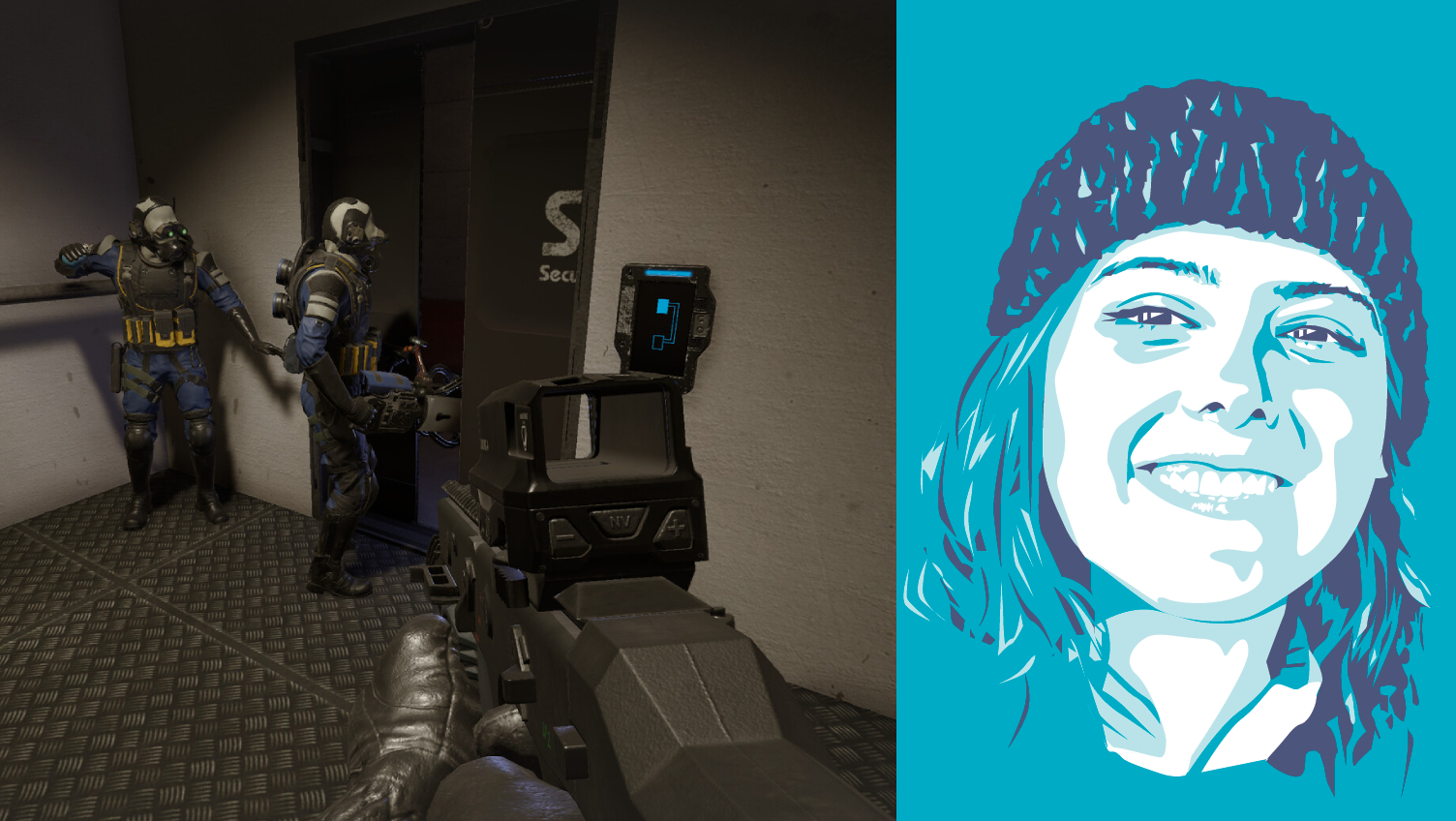 SCP Secret Laboratory composite image with headshot of PC Gamer writer Elie Gould