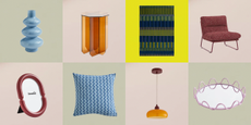 A selection of homeware cut outs on a colorful grid