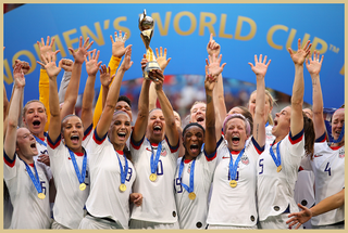 Women's US Soccer team celebrating winning World Cup 2019