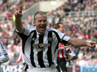 Alan Shearer celebrates his final Premier League goal, for Newcastle against Sunderland in 2006