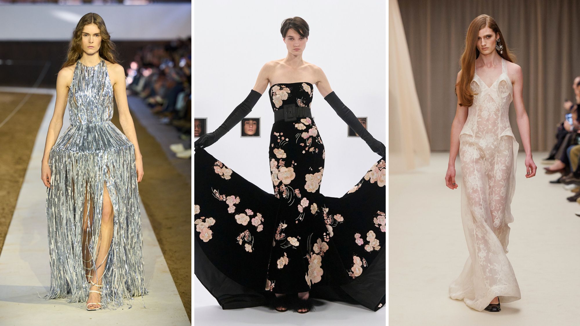 models on the runway at stella mccartney, valentino couture and mcqueen