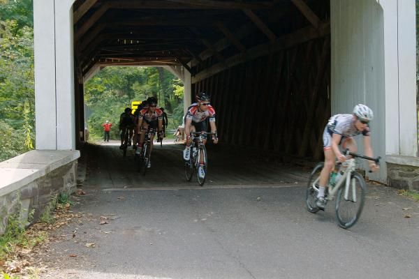 And they exit the covered bridge.