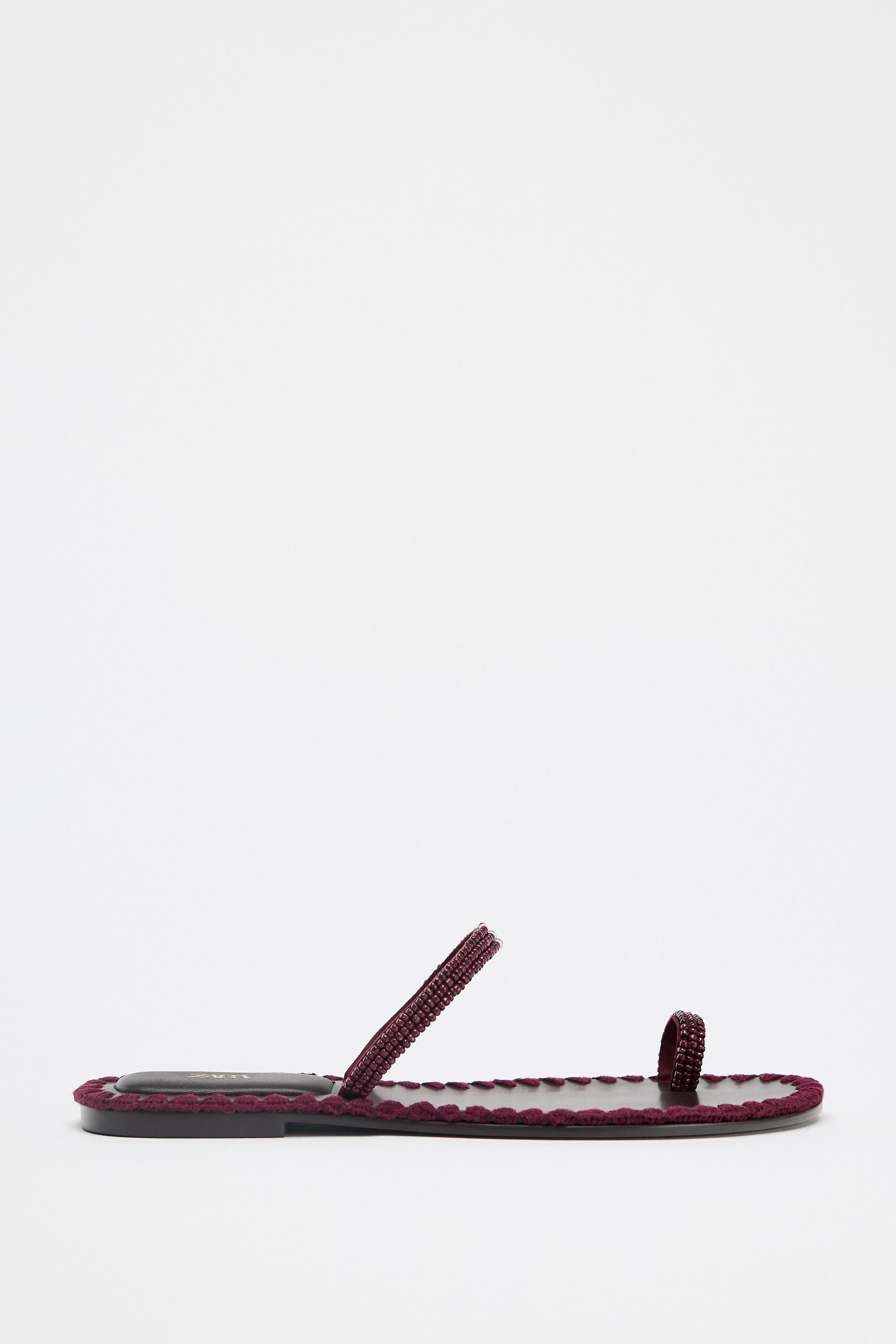 Beaded Topstitched Sandals