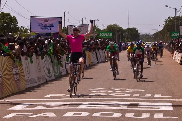 Zbigniew Gucwa has ample time to celebrate victory before he crosses the line.