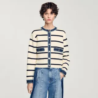 Stripy Cardigan With Denim Details