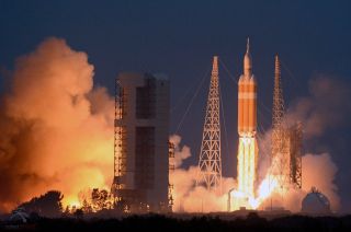 Launch of NASA's first Orion space capsule on Exploration Flight Test-1 (EFT-1) from Cape Canaveral, Florida, on Dec. 5, 2014.