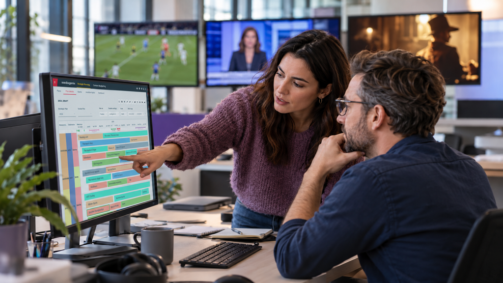 Workers using Mediagenix AI Content-Aware Scheduling