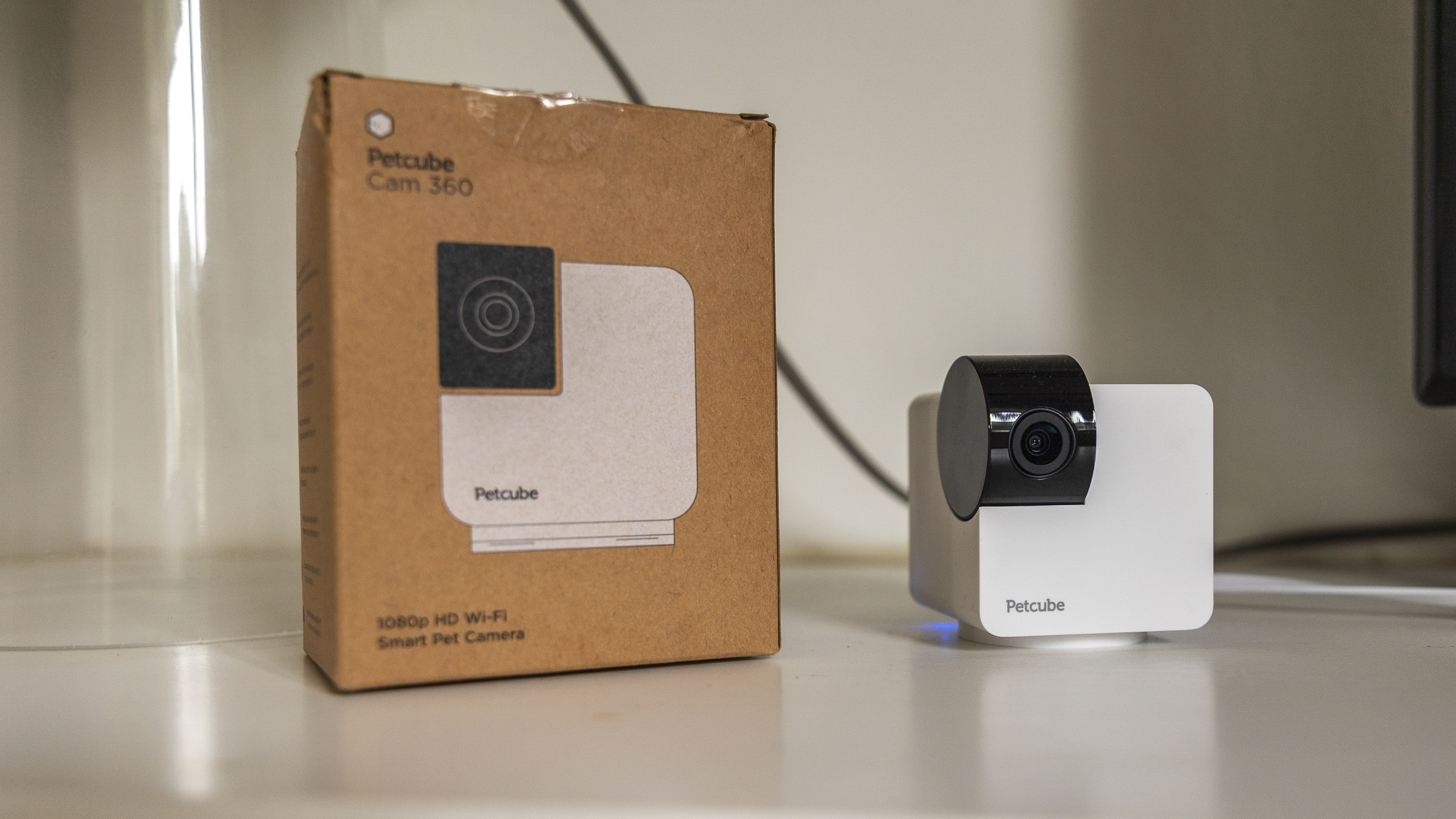 The Petcube Cam 360 in a white living room