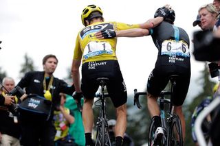 Chris Froome and Wout Poels finish stage 19 after Froome crashed