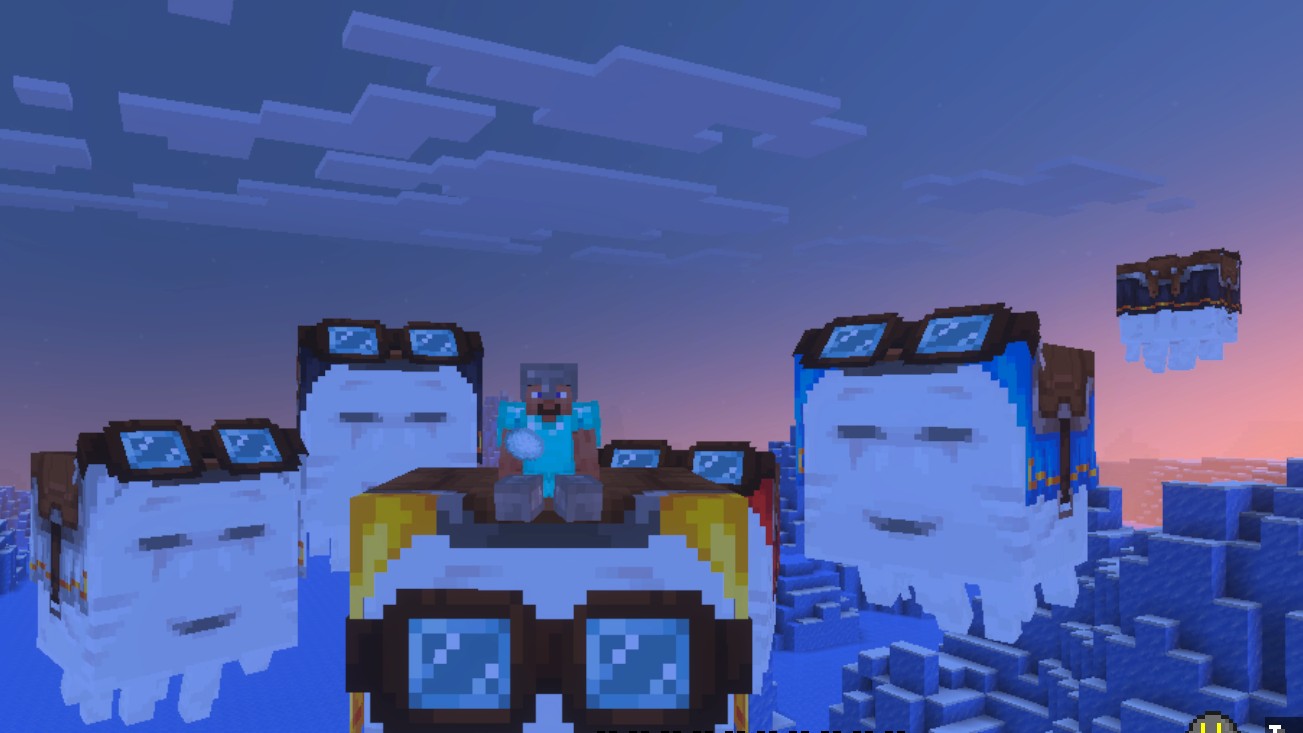Minecraft Steve rides on a Ghast