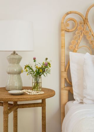 boho bedroom ideas with ornate wicker bedrame