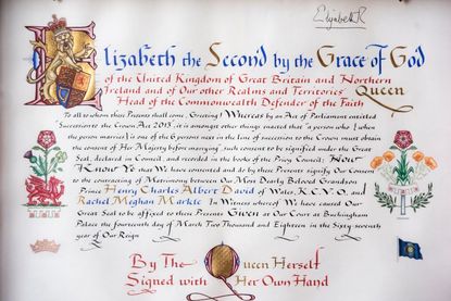 The Instrument of Consent for Prince Harry and Meghan Markle's wedding.