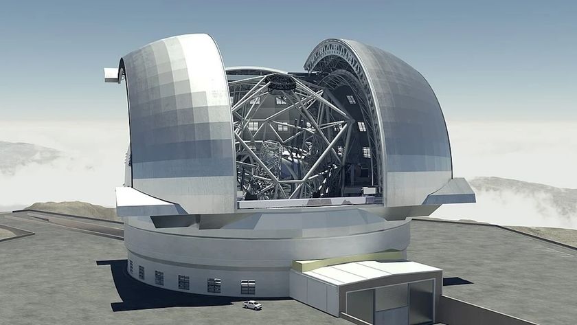 A rendering of a massive telescope in the middle of the desert