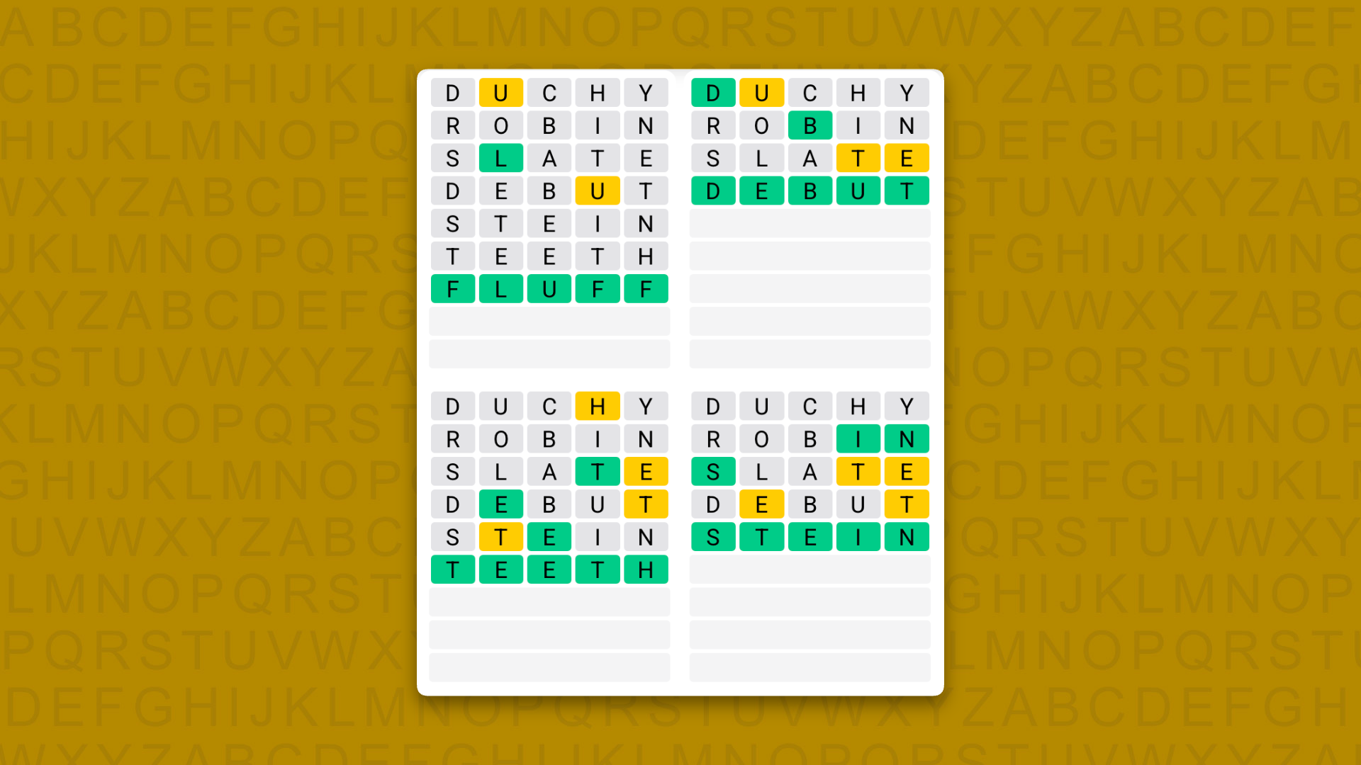 Quordle answers for game 1723 on a yellow background