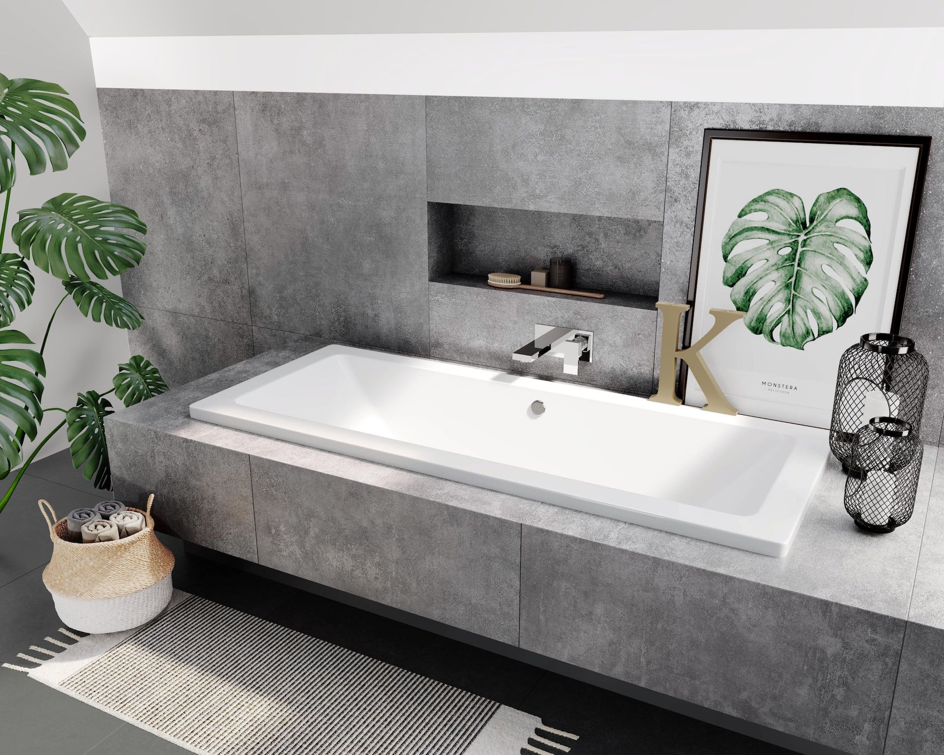 Durham drop in bath in grey stone surround