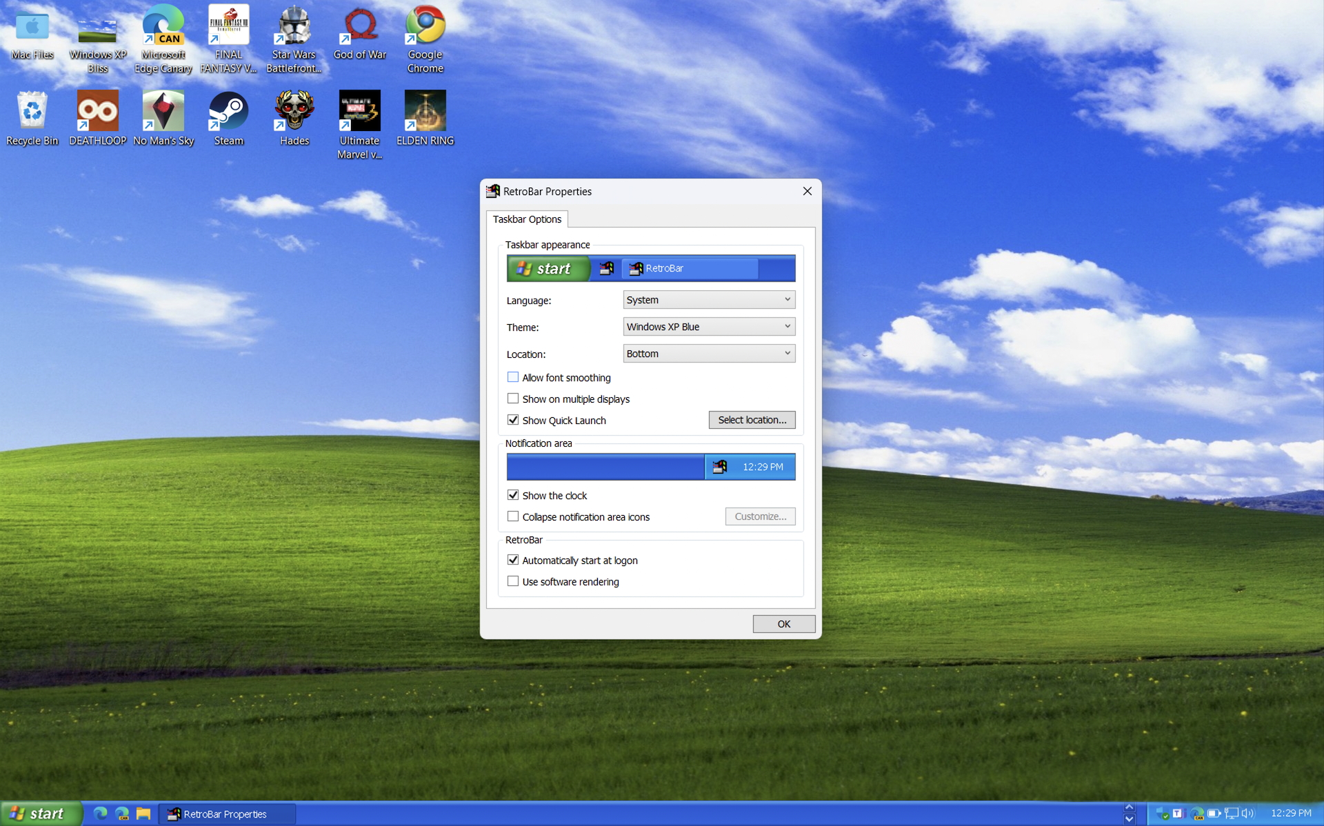 Windows XP taskbar in Windows 11