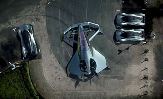 Aerial view of flying cars