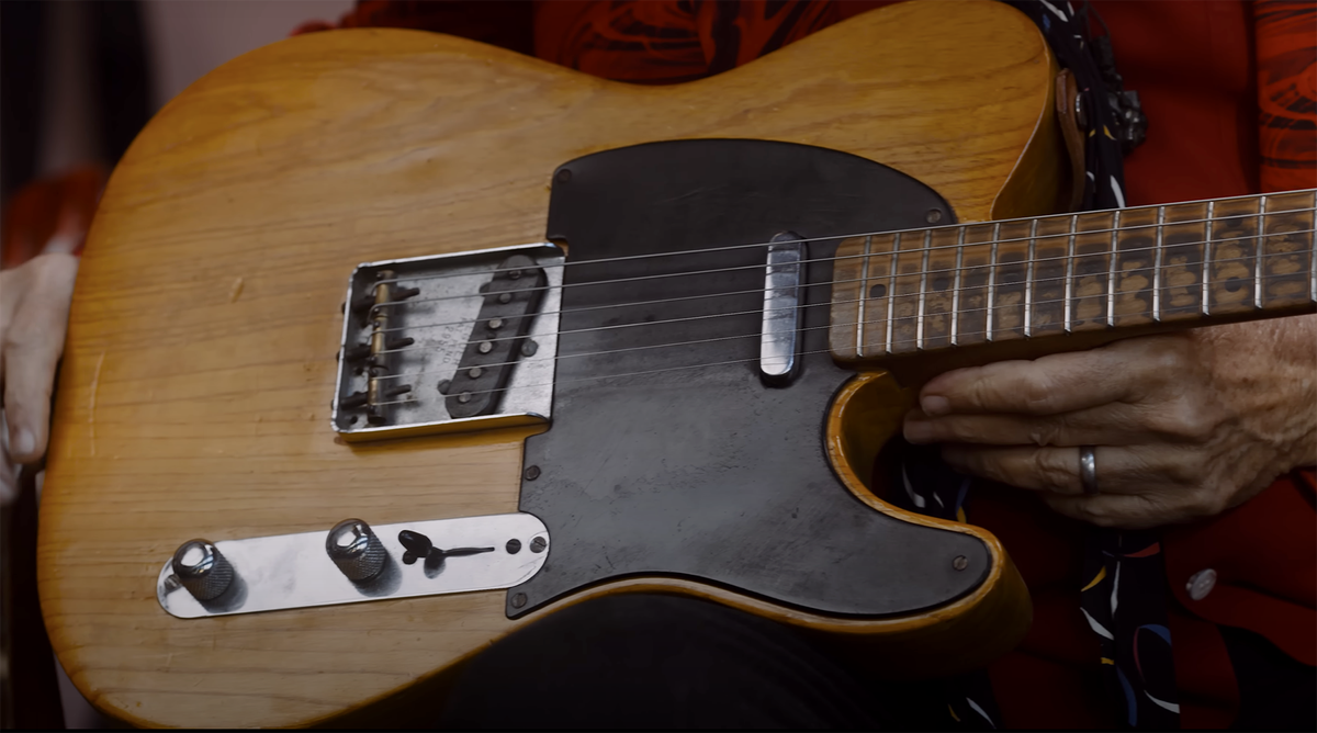 A screengrab of Mike Campbell&#039;s 1950 fender Broadcaster from the Gibson Guitars video The Collection: Mike Campbell.