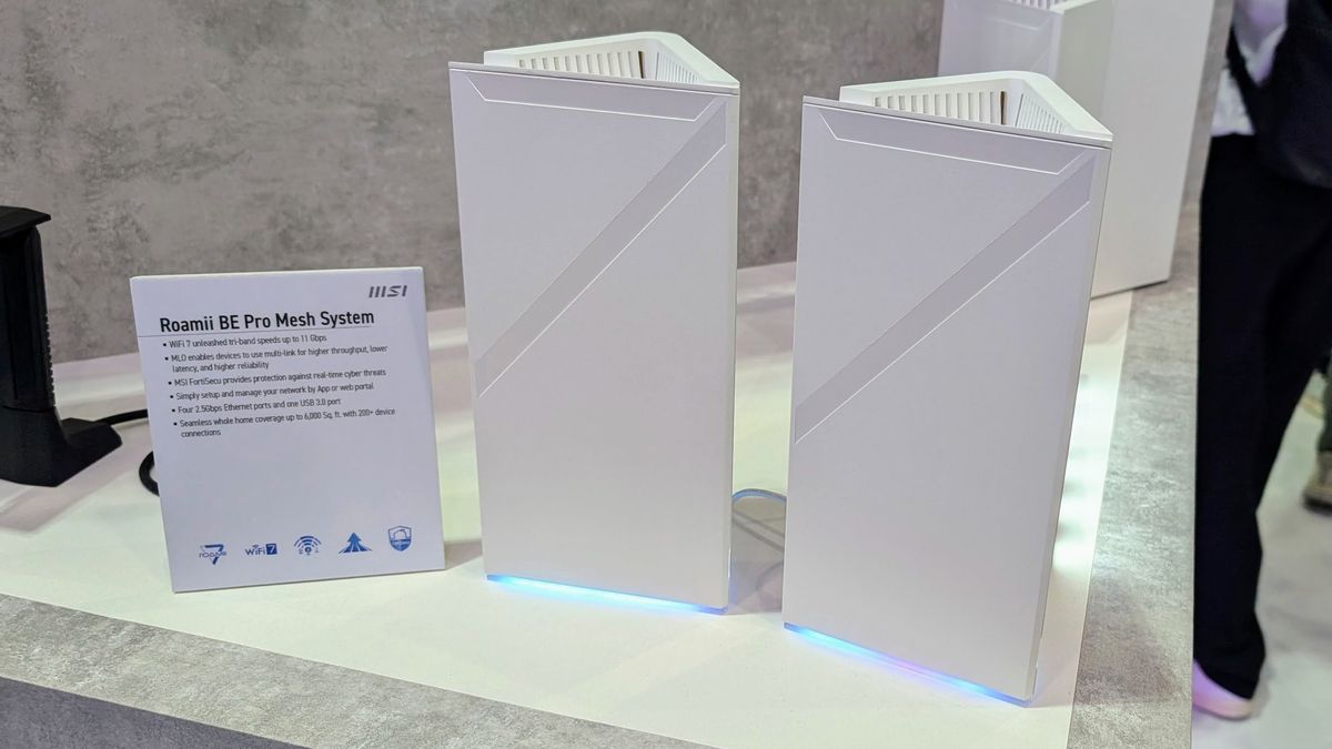 MSI Roamii BE Pro mesh system showing two nodes, at Computex 2025