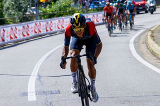 Team Ineos Ecuadorian rider Richard Carapaz places an attacks ahead of the race during the 14th stage of the Giro Italia 2022 cycling race 147 kilometers from Santena to Turin on May 21 2022 Photo by Luca Bettini AFP Photo by LUCA BETTINIAFP via Getty Images