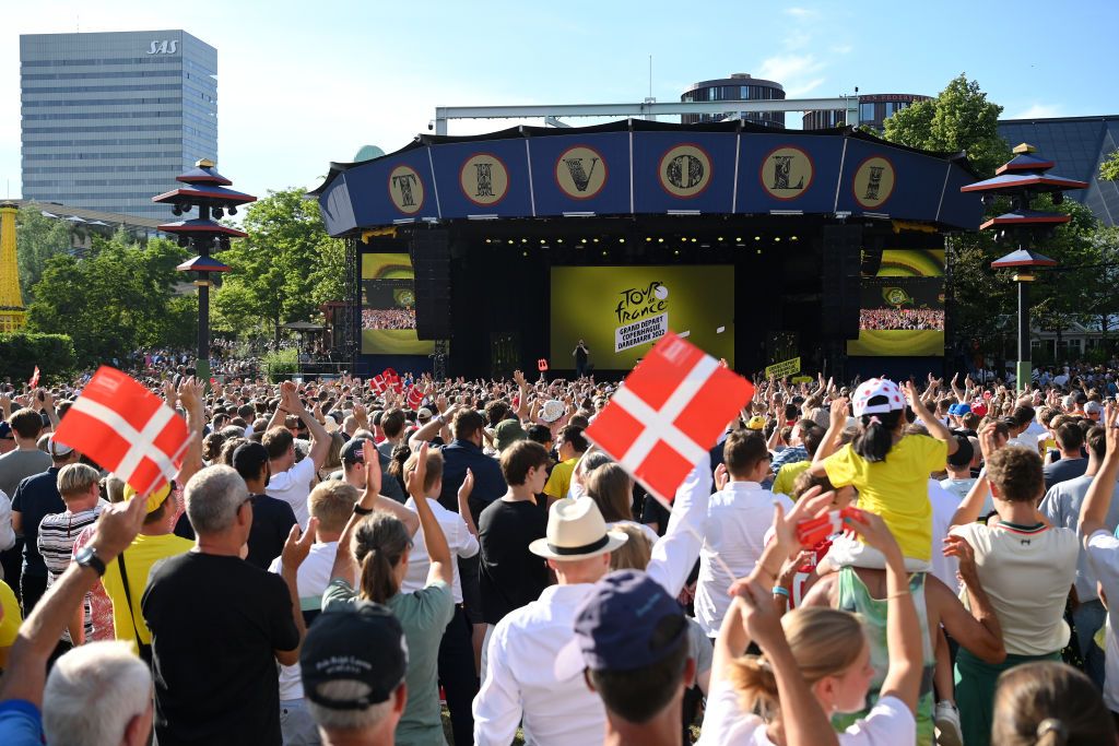 COPENHAGEN DENMARK JUNE 29 Fans during the Team Presentation of the 109th Tour de France 2022 at Tivoli Gardens in Copenhagen City TDF2022 on June 29 2022 in Copenhagen Denmark Photo by Stuart FranklinGetty Images