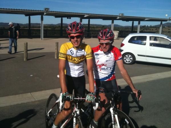 Canberra Tour winner Ben Dyball with Virgin Blue - RBS Morgans team-mate Cameron Peterson.