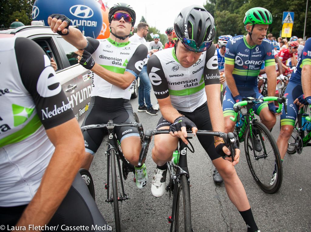 Matt Brammeier (Dimension Data) makes sure his computer is set up for the day ahead