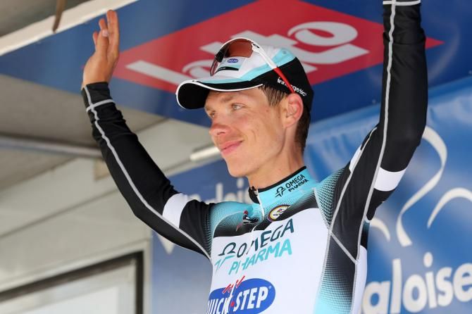 Tony Martin on stage to receive the Tour of Belgium leader's jersey