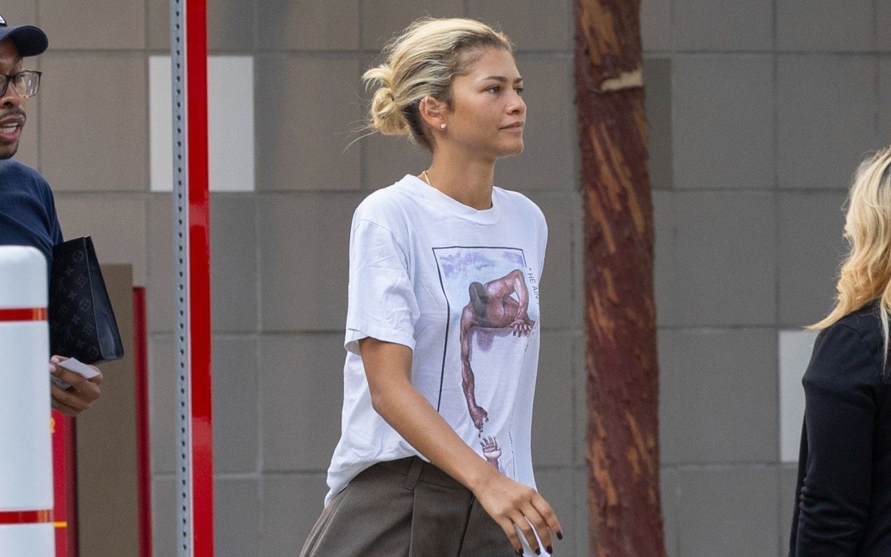 Zendaya wearing a vintage T-shirt with baggy trousers in Los Angeles