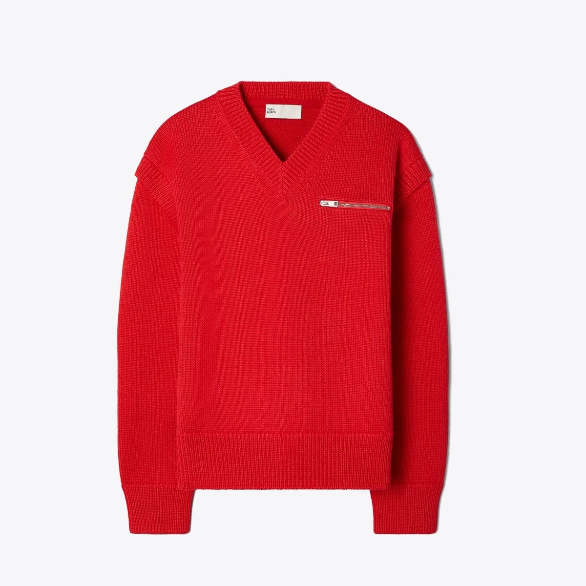 Wool V-Neck Sweater in Red, Size Xl
