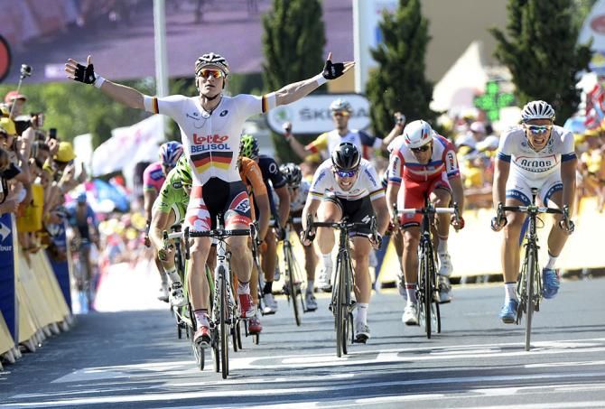 Andre Greipel (Lotto Belisol) had time to celebrate winning the stage